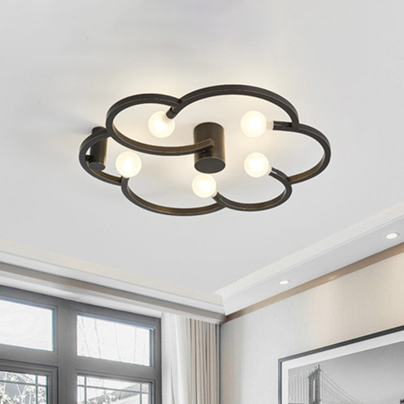 Vintage Flower Cage Iron Semi - Flush Mount Light Fixture For Bedroom - Black/Gold Finish 5 Bulb