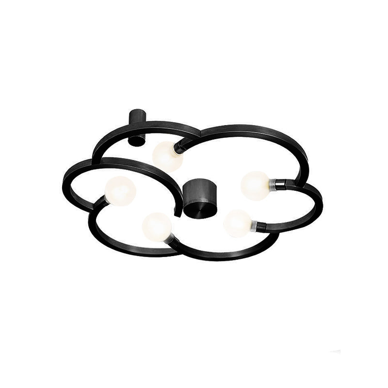 Vintage Flower Cage Iron Semi-Flush Mount Light Fixture For Bedroom - Black/Gold Finish 5 Bulb Bare