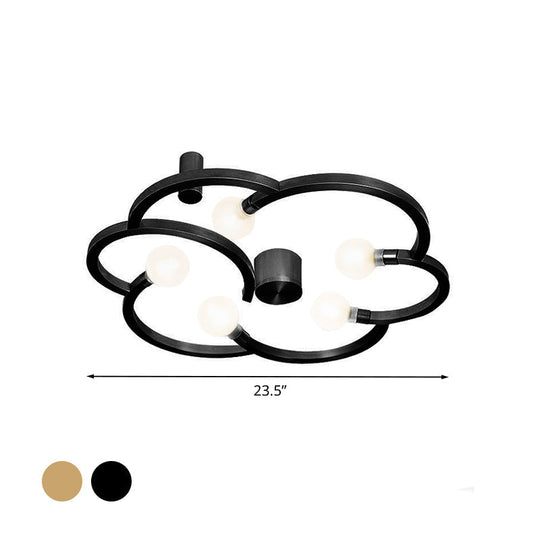 Vintage Flower Cage Iron Semi - Flush Mount Light Fixture For Bedroom - Black/Gold Finish 5 Bulb