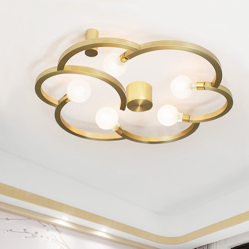 Vintage Flower Cage Iron Semi - Flush Mount Light Fixture For Bedroom - Black/Gold Finish 5 Bulb