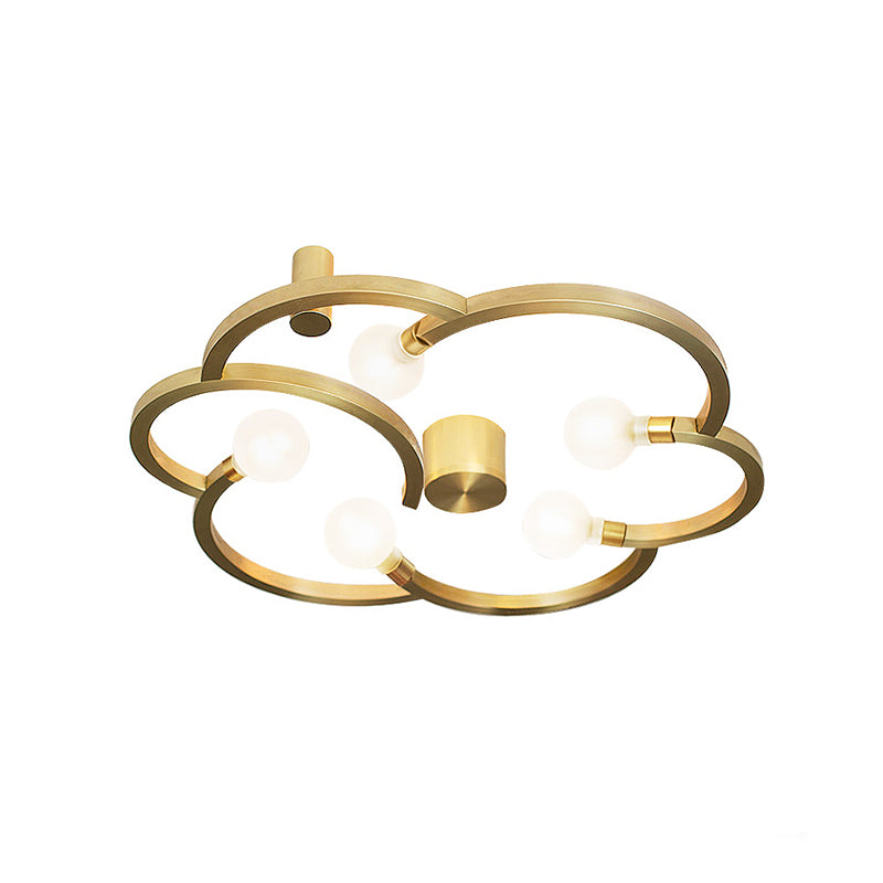 Vintage Flower Cage Iron Semi-Flush Mount Light Fixture For Bedroom - Black/Gold Finish 5 Bulb Bare