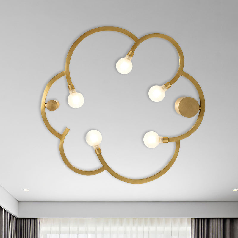 Vintage Flower Cage Iron Semi - Flush Mount Light Fixture For Bedroom - Black/Gold Finish 5 Bulb