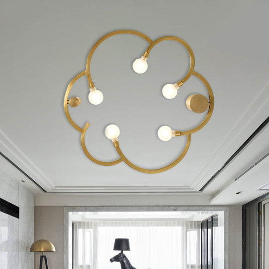 Vintage Flower Cage Iron Semi-Flush Mount Light Fixture For Bedroom - Black/Gold Finish 5 Bulb Bare