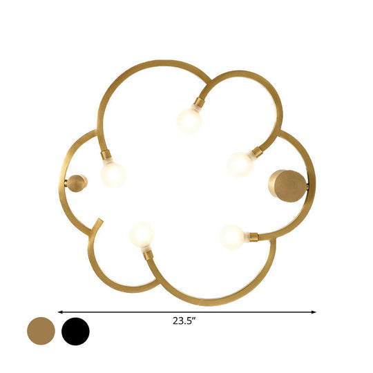 Vintage Flower Cage Iron Semi - Flush Mount Light Fixture For Bedroom - Black/Gold Finish 5 Bulb