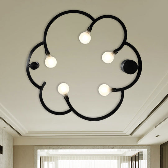 Vintage Flower Cage Iron Semi - Flush Mount Light Fixture For Bedroom - Black/Gold Finish 5 Bulb