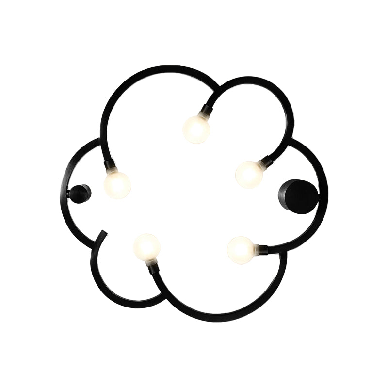 Vintage Flower Cage Iron Semi - Flush Mount Light Fixture For Bedroom - Black/Gold Finish 5 Bulb