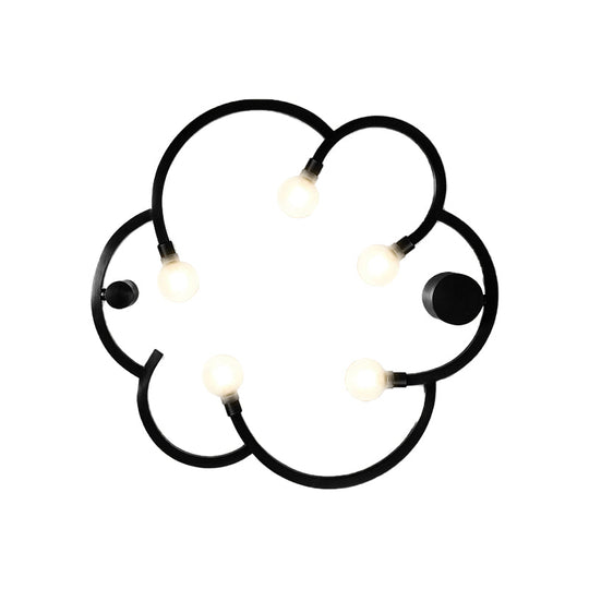 Vintage Flower Cage Iron Semi-Flush Mount Light Fixture For Bedroom - Black/Gold Finish 5 Bulb Bare