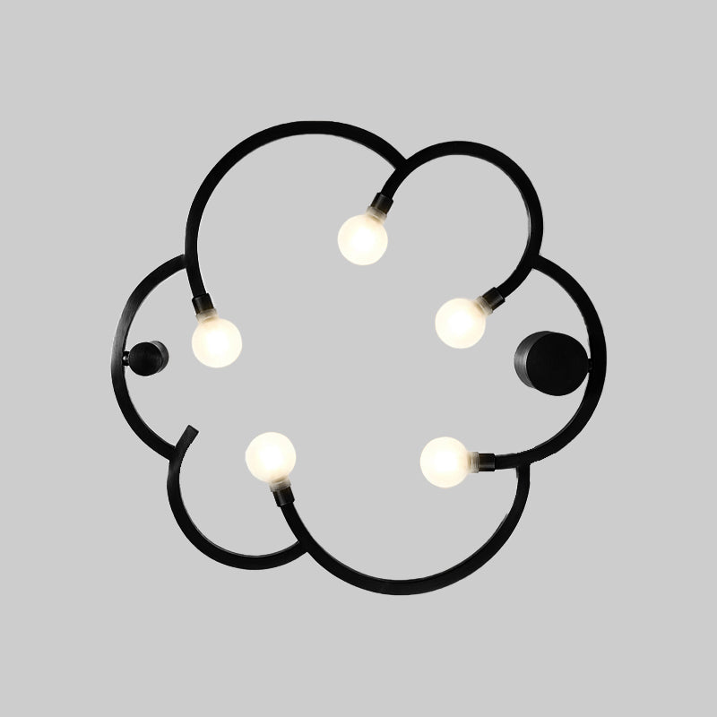 Vintage Flower Cage Iron Semi - Flush Mount Light Fixture For Bedroom - Black/Gold Finish 5 Bulb