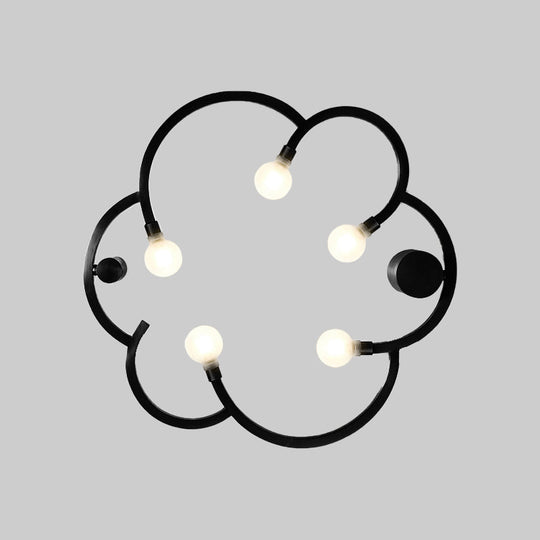 Vintage Flower Cage Iron Semi - Flush Mount Light Fixture For Bedroom - Black/Gold Finish 5 Bulb