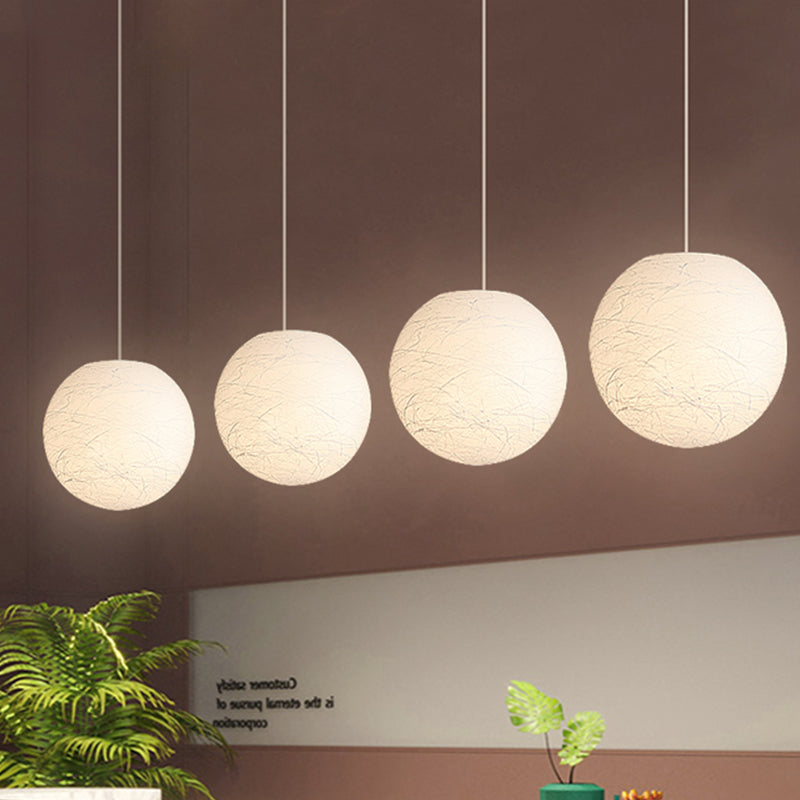 White Textured Spherical Pendant Lamp - Simple Acrylic Bistro Light (8/12 Inch Dia)