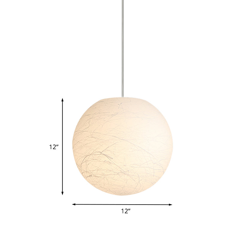 White Textured Spherical Pendant Lamp - Simple Acrylic Bistro Light (8/12 Inch Dia)