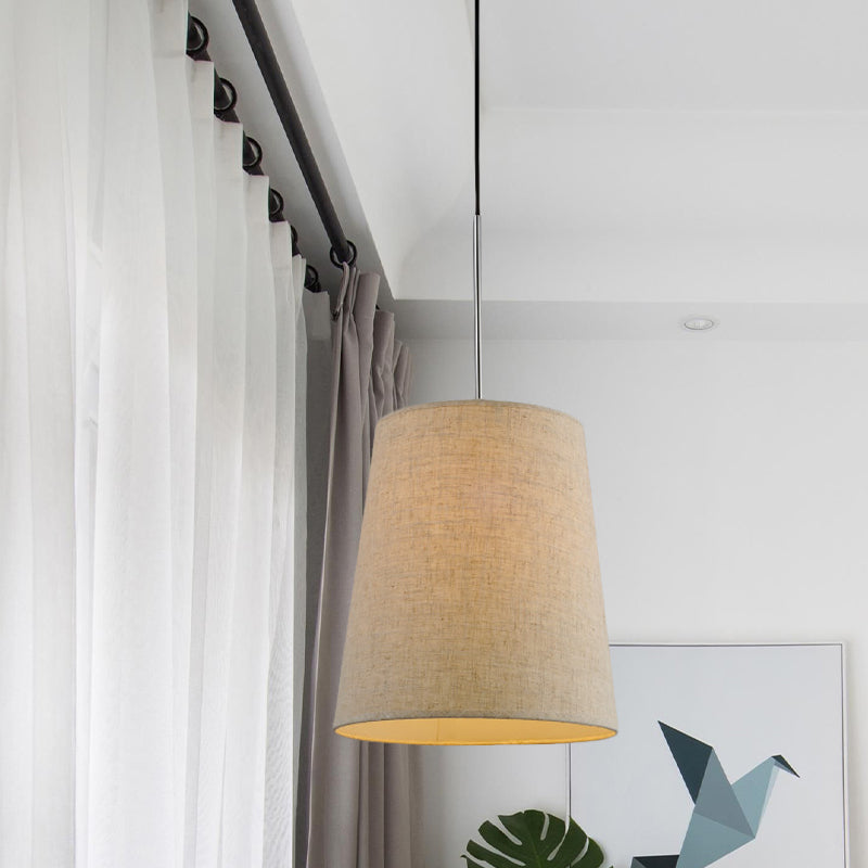 Modern 1-Light Flaxen Drop Pendant With Fabric Lamp Shade - Minimalist Design
