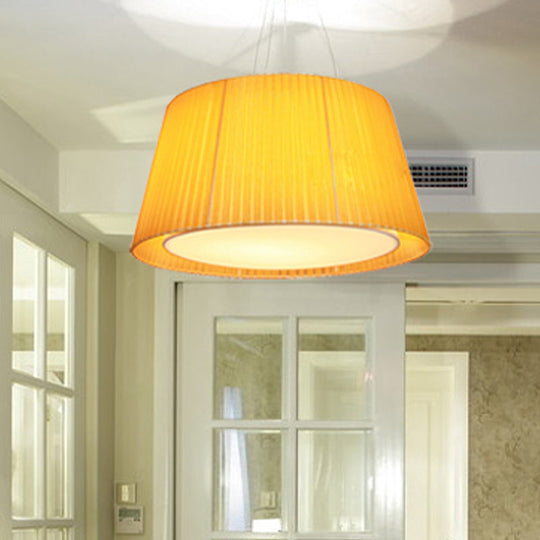 Modern Dual Frustum Hanging Light Fixture Yellow Fabric Pendant Ceiling