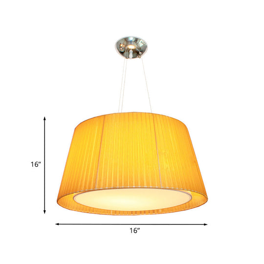 Modernist Yellow Gathered Fabric Pendant Ceiling Light - Dual Frustum Hanging Fixture 1 Head
