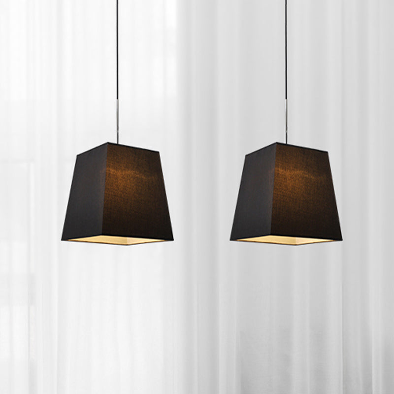 Sleek Black Trapezoidal Mini Pendant Light - Simplicity Fabric Suspension Lamp For Dining Room