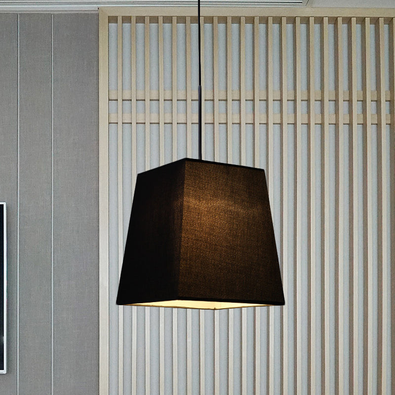 Sleek Black Trapezoidal Mini Pendant Light - Simplicity Fabric Suspension Lamp For Dining Room