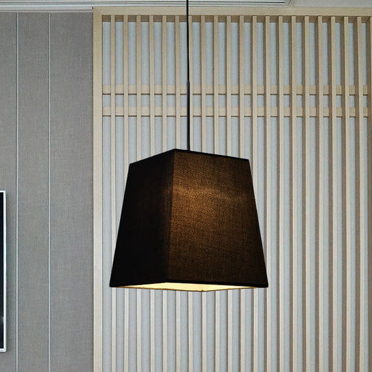 Sleek Black Trapezoidal Mini Pendant Light - Simplicity Fabric Suspension Lamp For Dining Room
