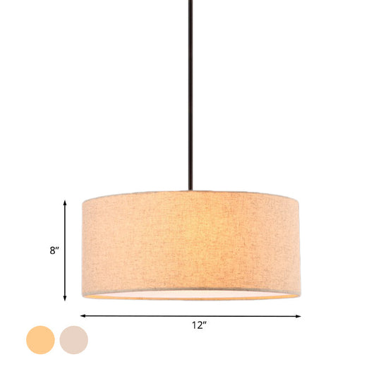 Minimalist Rounded Hanging Lamp In Apricot/Flaxen For Restaurants - 1-Light Fabric Pendant Lighting