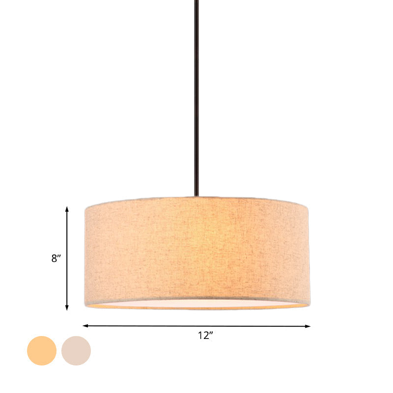 Stylish Rounded Hanging Lamp - Apricot/Flaxen Fabric 1 Light Pendant Fixture For Restaurants