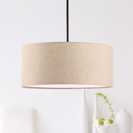 Minimalist Rounded Hanging Lamp In Apricot/Flaxen For Restaurants - 1-Light Fabric Pendant Lighting