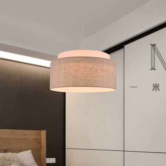 Modern Flaxen Double Circular Chandelier Light - Hand Woven Fabric Drop Lamp (5-Bulb) For Hotels