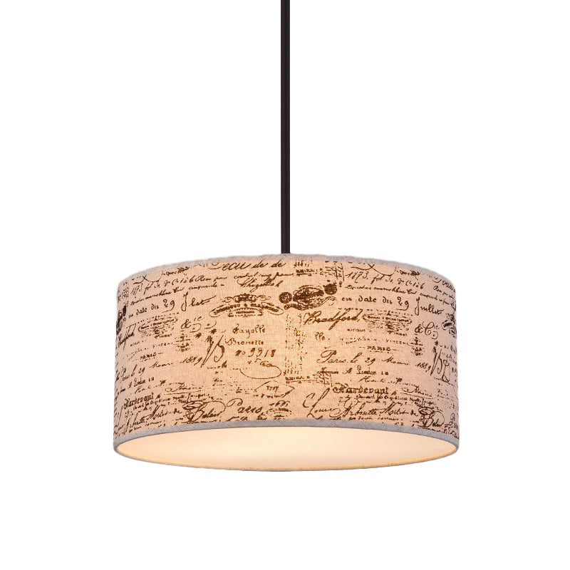 Modern Flaxen Drum Pendant With Script Lamp Shade - 12’/16’ Dia Suspension Lighting