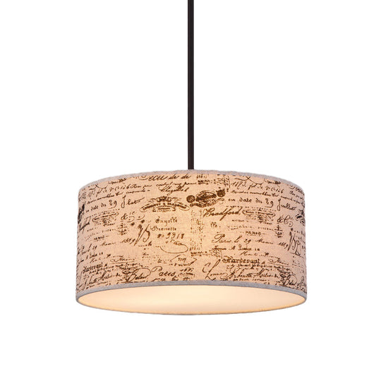 Modern Flaxen Drum Pendant With Script Lamp Shade - 12’/16’ Dia Suspension Lighting