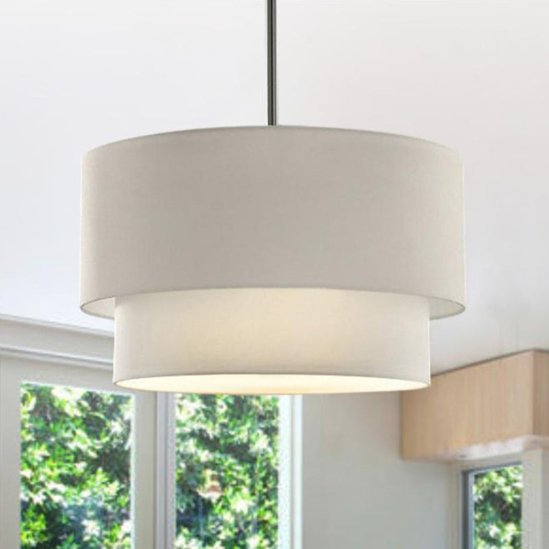 Modern Duel-Tone Drum Shade Ceiling Lamp For Dinette - White/Flaxen/Black