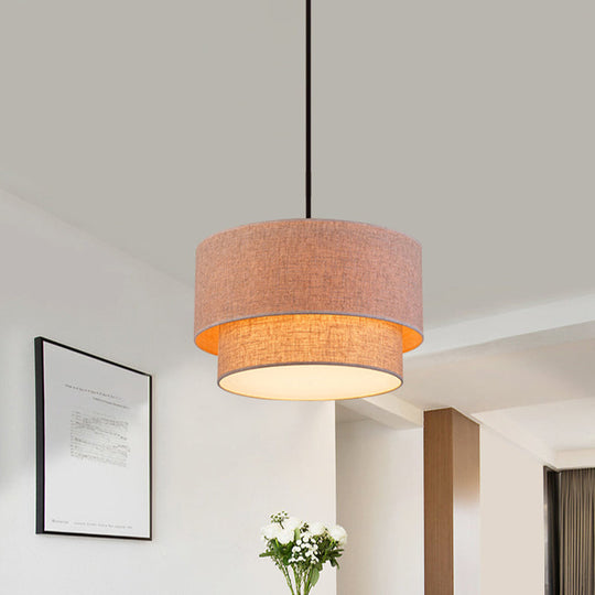 Modern Duel-Tone Drum Shade Ceiling Lamp For Dinette - White/Flaxen/Black