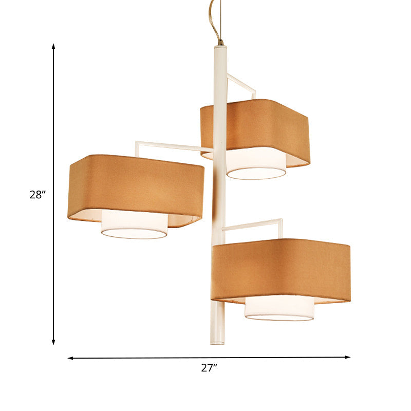 Contemporary 3-Tier Dual Shade Chandelier Lamp - 3-Light Brown Hanging Light Fixture For Dining Room