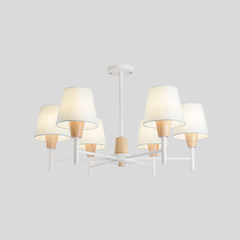 Nordic 6 - Light White - Wood Chandelier With Fabric Lampshade