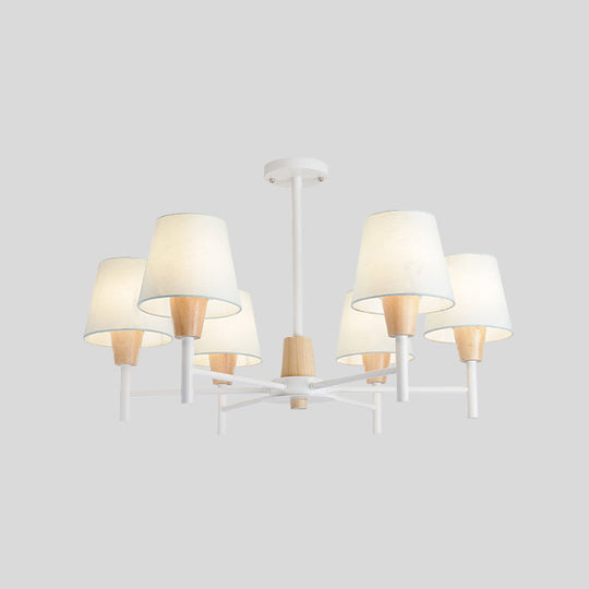 Nordic 6 - Light White - Wood Chandelier With Fabric Lampshade