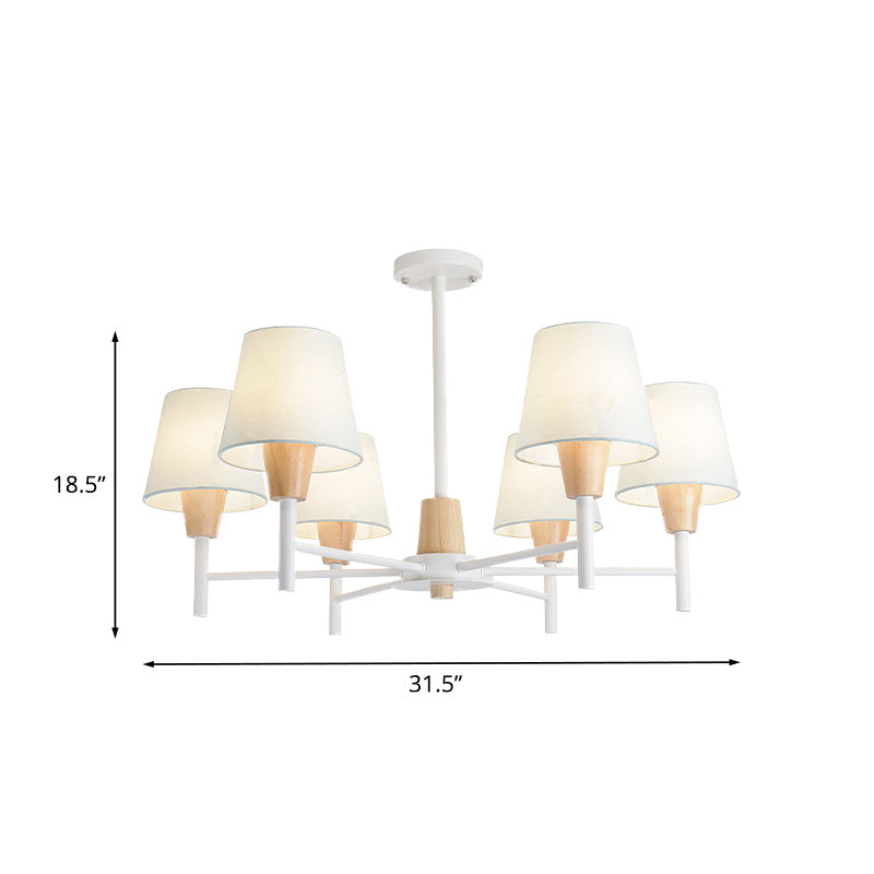 Nordic 6 - Light White - Wood Chandelier With Fabric Lampshade