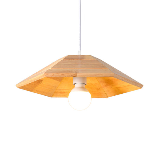 Flare Pendant Ceiling Light: Ridged Wooden Hanging Lamp Kit In Beige - 1-Light Over Table