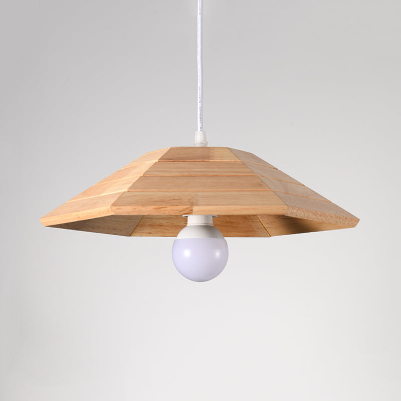 Simple Wooden Flare Pendant Ceiling Light - 1-Light Beige Hanging Lamp Kit