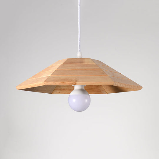 Simple Wooden Flare Pendant Ceiling Light - 1-Light Beige Hanging Lamp Kit