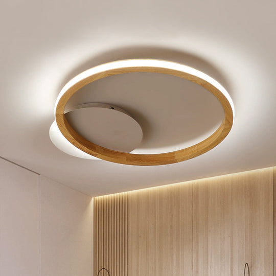 Simplicity Loop Wood Flush Led Ceiling Mount Light Fixture With Out Glow Design - 13/17 Dia