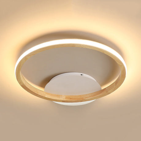 Simplicity Loop Wood Flush Led Ceiling Mount Light Fixture With Out Glow Design - 13’/17’ Dia