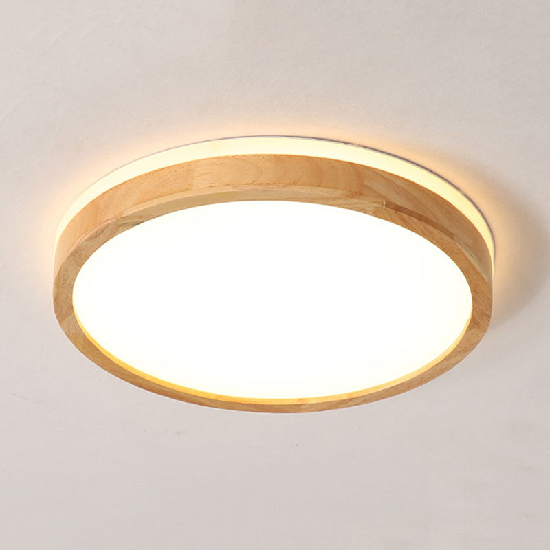 Nordic Beige Led Flushmount Ceiling Light With Wood Tambour Design & Recessed Diffuser -