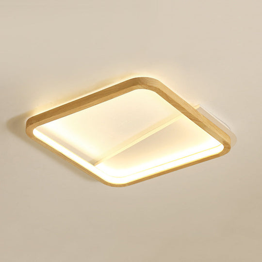 13’/17’ Wide Beige Flush Mount Led Ceiling Light With Wood Frame - Simple Bedroom Fixture