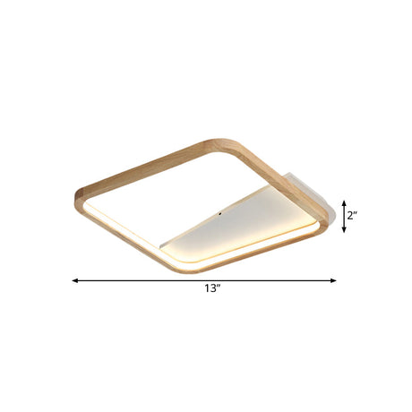 13’/17’ Wide Beige Flush Mount Led Ceiling Light With Wood Frame - Simple Bedroom Fixture