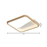 13/17 Wide Beige Flush Mount Led Ceiling Light With Wood Frame - Simple Bedroom Fixture
