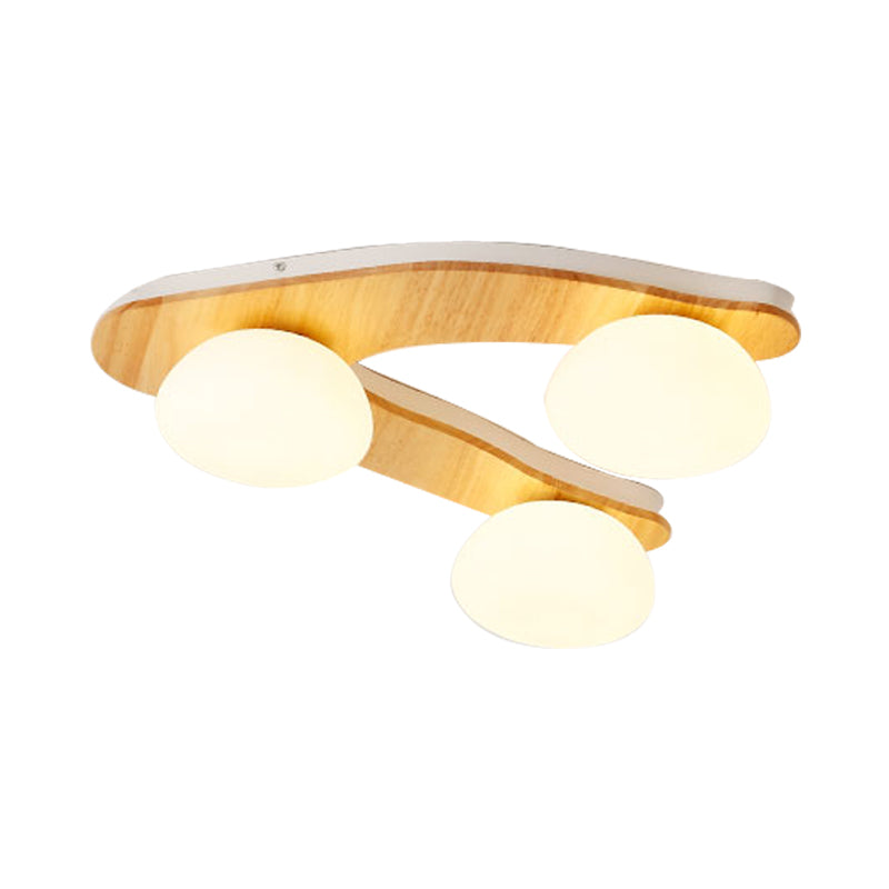 Contemporary 3 - Light Wood Beige Ceiling Flush Mount With White Glass Shade