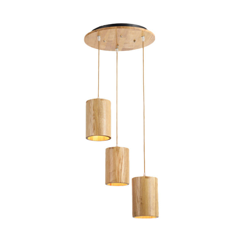 Adjustable Wood Pendant Lighting For Dining Tables - 3 Head Suspension Design