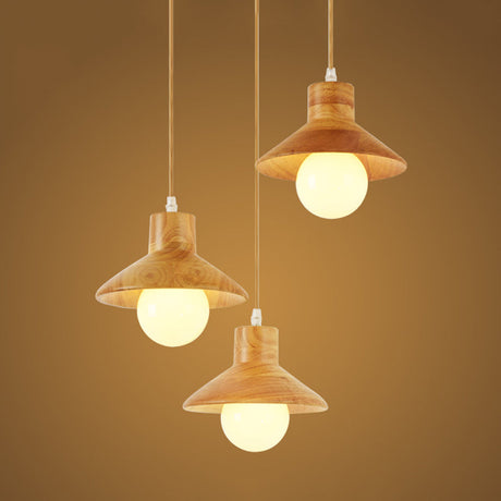 Nordic Flare Pendant Light - Beige Natural Wood Finish (3 Bulbs) Ideal For Dining Table