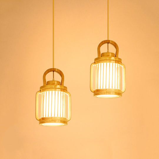 Nordic 2-Head Hanging Lamp: Beige Water Jug Pendant Lighting With Wood Shade