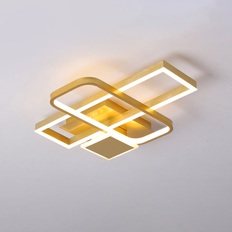 Gold Crisscrossed Rectangle Flush Light Acrylic Led Ceiling Lamp - Modernist Design 20.5’/34’