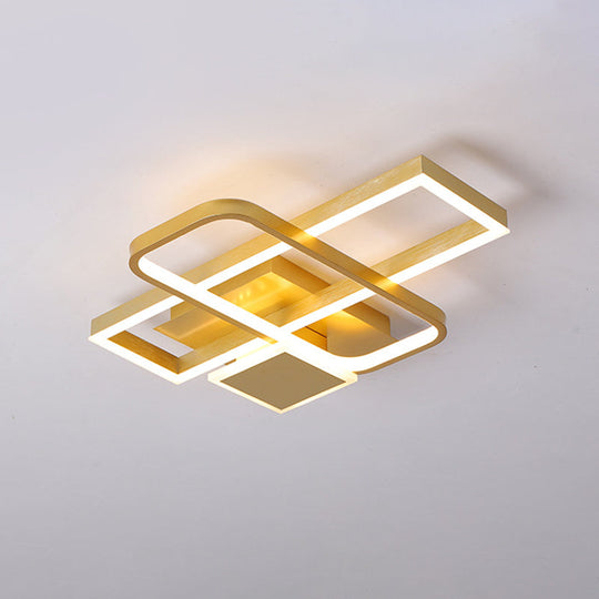Gold Crisscrossed Rectangle Flush Light Acrylic Led Ceiling Lamp - Modernist Design 20.5’/34’