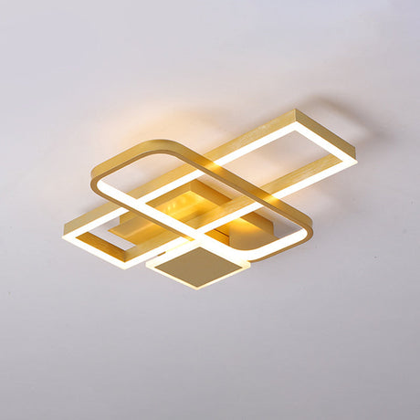 Gold Crisscrossed Rectangle Flush Light Acrylic Led Ceiling Lamp - Modernist Design 20.5/34 Wide