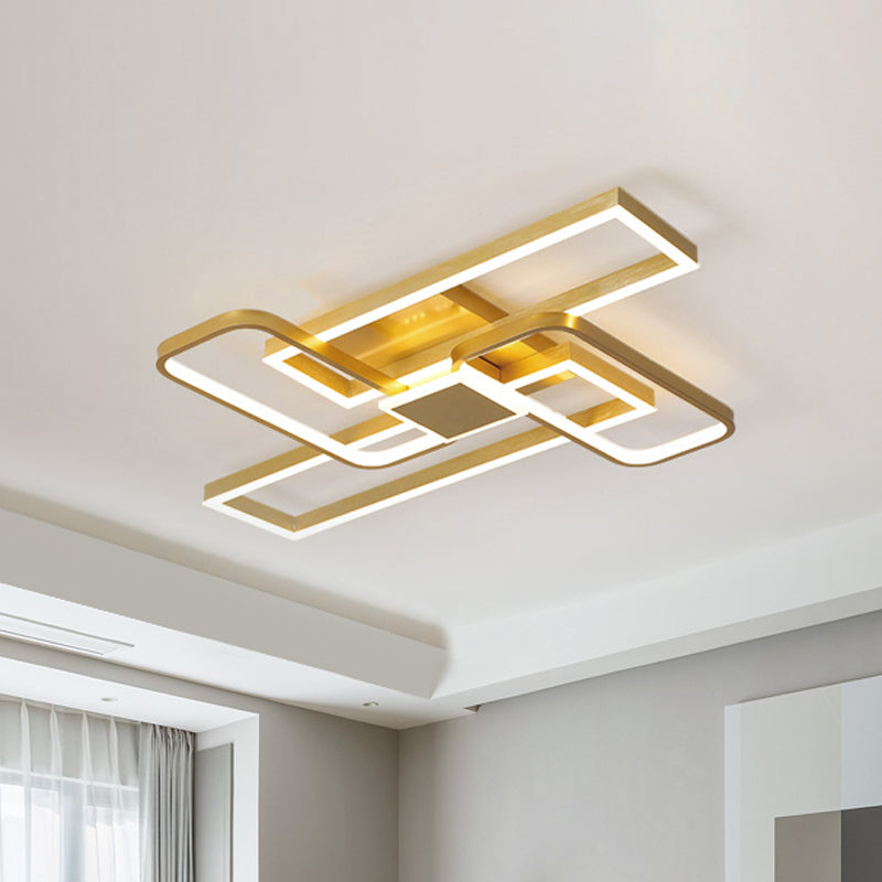 Gold Crisscrossed Rectangle Flush Light Acrylic Led Ceiling Lamp - Modernist Design 20.5’/34’